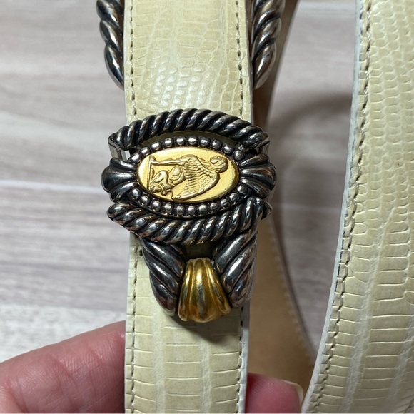 VTG BRIGHTON / Museum Collection Cream Leather Crop Embossed Belt Size M - Picture 11 of 14